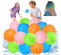 KOKODI Bombes à eau réutilisables en silicone, remplissage rapide et fermeture magnétique automatique, jouets d'eau pour enfants et adultes, jeux d'été piscine et plage (16 pièces, Modèle universel）