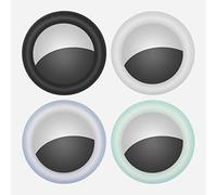 KOKOKA Airtag Adhésif Étui Protection Compatible avec Airtag, Airtag Housse Coque Keyring pour Télécommandes, Appareils Électroniques, Outils, Votre Sac, Noir/Blanc/Bleu/Vert, 4 Pièces