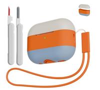 KOKOKA Compatible avec Airpods Pro 2ᵉ et 1ᵉ Génération Coque Étui, avec Kit de Nettoyage et Lanière, Housse en Silicone de Protection pour AirPods Pro 2 et 1 2023/2022/2019, Grey Orange Denim Blue Mix