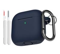 KOKOKA Coque Étui Compatible avec AirPods 4ᵉ Génération avec Kit de Nettoyage, Housse en Silicone Etui de Protection pour AirPods 4 2024 avec Mousqueton, Témoin LED Visible, Midnight Blue