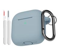 KOKOKA Coque Étui Compatible avec AirPods 4ᵉ Génération avec Kit de Nettoyage, Housse en Silicone Etui de Protection pour AirPods 4 2024 avec Mousqueton, Témoin LED Visible, Denim Blue