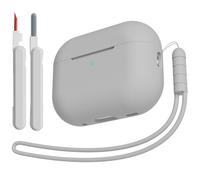 KOKOKA Coque Étui Compatible avec AirPods Pro 2/1 2023/2022/2019 avec Kit de Nettoyage et Lanière en Silicone, Housse en Silicone Etui de Protection pour Airpods Pro 2ᵉ/1ᵉ Génération, Gris