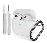 KOKOKA Coque Étui Protecteur Compatible avec AirPods 3 2021 avec Kit de Nettoyage, Housse en Silicone Anti-Choc Etui de Protection pour Airpods 3ᵉ Génération avec Mousqueton, Blanc