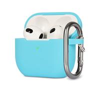 KOKOKA Coque Étui Protecteur Compatible avec AirPods 3, Housse de Protection en Silicone Anti-Choc, Souple, Antidérapant Etui de Protection pour Airpods 3ᵉ Génération 2021 avec Mousqueton, Sky Blue