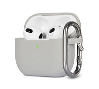 KOKOKA Coque Étui Protecteur Compatible avec AirPods 3, Housse de Protection en Silicone Anti-Choc, Souple, Antidérapant Etui de Protection pour Airpods 3ᵉ Génération 2021 avec Mousqueton, Gris