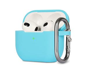 KOKOKA Coque Étui Protecteur Compatible avec AirPods 3, Housse de Protection en Silicone Anti-Choc, Souple, Antidérapant Etui de Protection pour Airpods 3ᵉ Génération 2021 avec Mousqueton, Sky Blue