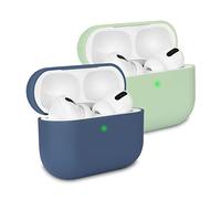 KOKOKA Coque Étui Protecteur Compatible avec AirPods Pro, Housse de Protection en Silicone Anti-Choc, Ultra-Mince, Antidérapant Etui de Protection pour Airpods Pro, Lot de 2, Dark Blue/Matcha Greeny