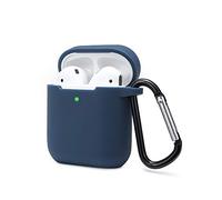 KOKOKA Coque Housse Étui Protecteur Compatible pour AirPods 2 & 1, Silicone Case Cover pour AirPods 2 & 1, Témoin LED Visible, Supporte la Charge sans Fil avec Mousqueton, Bleu Nuit