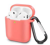 KOKOKA Coque Housse Étui Protecteur Compatible pour AirPods 2 & 1, Silicone Case Cover pour AirPods 2 & 1, Témoin LED Visible, Supporte la Charge sans Fil avec Mousqueton, Coral Orange