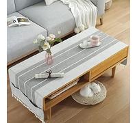 Kokomimi Nappe Coton et Lin avec Poche Latérale de Rangement Nappe Rectangulaire Anti Tache Nappe Table Basse Nappe de Table pour Salon, Balcon, Jardin, 70x180cm