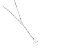 Kokomorocco Chapelet médaille sacré cœur avec croix - Collier religieux en perles de culture d'eau douce pour communion - Pendentif élégant pour femme - Argent sterling, Grande, Argent sterling, Perle