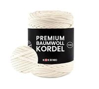 KOKONKI PREMIUM Corde Coton 5 mm - 100 m - Couleur Crème + Effet Doré - Cordon Tressé Épais et Souple - Pour Macramé, Crochet, Sacs, Paniers, Tapis