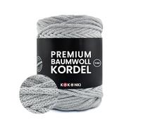 KOKONKI PREMIUM Corde Coton 5 mm - 100 m - Couleur Gris - Cordon Tressé Épais et Souple - Pour Macramé, Crochet, Sacs, Paniers, Tapis