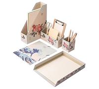 Kokonote Grupo Erik - Organisateur de Bureau Japanese Art - Rangement de Bureau Multifonctionnel en Carton, Inclut : Pot à Crayon, Chemise à Rabats, Porte-revue, Corbeille à Courrier, Range-lettres