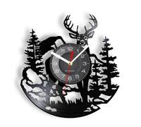 KoKoty 30CM Horloge Murale Bouleau Forêt Cerf Mur Art Woodlands Buck Mur Décor Disque Vinyle Horloge Mancave Hunting Club Animaux Vintage Wall Clock