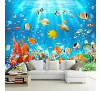 KoKoty Papier Peint Soie Panoramique corail de poisson du monde sous marin-300 x 250 cm-XXL illusion d'optique Papier peint Déco Mural Tableaux Muraux Photo