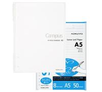 Kokuyo Campus Cahier à spirales rechargeable A5 avec 60 feuilles lignées de 8 mm, capacité de 80 feuilles, couleur claire pour l'école, le travail, la prise de notes, transparent