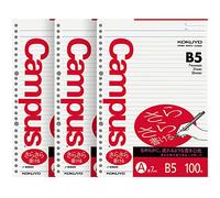 Kokuyo Campus Loose Leaf Paper for Binders, Sarasara Smooth Writing, B5, A 7mm Ruled, 26 Holes, 31 Lines, 100 Sheets, pH Neutral, Bleed Resistant, 75gsm, Pack of 3, Japan Import (NO-836A)