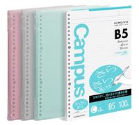 KOKUYO Campus Lot de 3 cahiers à spirales rechargeables B5 + 100 feuilles lignées de 5 mm, capacité de 40 feuilles, carnet pastel pour l'école, le travail, la prise de notes