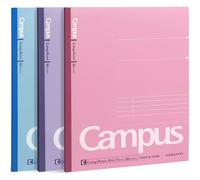 KOKUYO Campus Lot de 3 carnets de composition 24,5 x 19,5 cm avec papier graphique 12,7 x 12,7 cm, 80 feuilles, rose bleu lavande pour l'école, le travail, l'étude, la prise de notes (WSG-NO-308CG3×3)