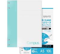 Kokuyo Campus Lot de cahiers à spirales rechargeables A5 + 100 feuilles de recharge avec lignes à pois de 6 mm, capacité de 40 feuilles, 20 anneaux, bleu clair, parfait pour le travail, les études et