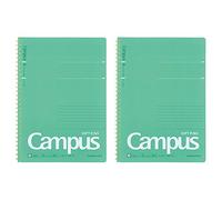 KOKUYO Campus SU-S111BT-G Lot de 2 cahiers à anneaux souples, semi-B5, B 6 mm, lignés, 34 lignes, 40 feuilles, vert, importation du Japon