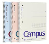 KOKUYO Lot de 3 carnets à spirale avec papier graphique de 12,7 x 12,7 cm, 80 feuilles, rose clair, bleu cassé, 3 trous, journal scolaire à spirale pour étude, planificateur et dessin (WSG-SU-400G4×3)