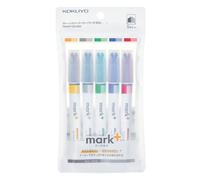 KOKUYO Lot de 5 surligneurs 2 tons vifs 5 couleurs. Marqu+ deux couleurs à double pointe, séchage rapide, nuances similaires, lot de 5 couleurs dorées, gris, vert clair, bleu marine, rouge.