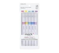 KOKUYO Lot de 5 surligneurs pastel 2 voies 5 couleurs Marqu+ marqueurs à double pointe, séchage rapide, pointe biseautée fine, rose, bleu, vert, violet, jaune. Importé du Japon (PM-MT200-5S)