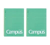 Kokuyo S131BT-GX2SET Campus Lot de 2 cahiers à anneaux souples lignés à pois 50 feuilles A5 Vert