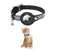 KOLACEN Collier réfléchissant en cuir AirTag pour chat, collier GPS pour chat avec support réglable AirTag et clochette compatible avec Apple AirTag, collier de suivi anti-perte pour chats, chatons et