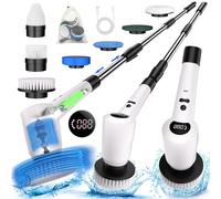 Kolagan Brosse à récurer électrique sans fil baignoire et carrelage bras d'extension réglable, 3 vitesses, 7 têtes de nettoyage remplaçables, nettoyer la salle de bain, le sol, la voiture