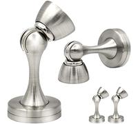 KOLAKO Lot de 4 butées de porte magnétiques en acier inoxydable doux - Fixation au sol - Nickel brossé - Support de porte magnétique robuste - Argenté