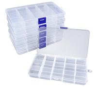 Kolamom 6 Boite Rangement Plastique à 15 Grilles Réglables, Petite Boite de Rangement pour Petites Pièces, Idéale pour Perles, Bijoux, Boucles d'oreilles, Jouets