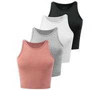 Kole Meego Lot de 4 débardeurs Courts à col Montant pour Femme, Noir/Blanc/Gris/Corail, Taille L