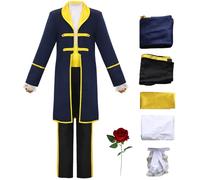 Kolegrial Déguisement Adam Garçon Cosplay Médiéval Vintage Courtois Roi Prince Uniforme Set Veste Chemise Pantalon Foulard Ceinture pour Carnaval Halloween Party Masquerade Fancy Jeu de rôle Costume