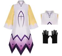 Kolegrial Déguisement Adam Homme Cosplay Enfer Angel Adam Uniforme Set Blanc Veste avec Gants et Masque pour Adulte Carnaval Halloween Party Masquerade Fancy Jeu de rôle Costume