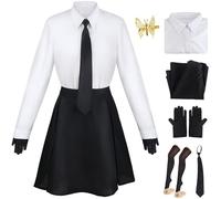 Kolegrial Déguisement Akiko Yosano Femme Cosplay Anime Uniforme Set Chemise Jupe Cravate Coiffe Gants Chaussettes pour Adulte Carnaval Halloween Party Masquerade Fancy Jeu de rôle Costume