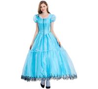Kolegrial Déguisement Alice Femme Cosplay Bleu Vintage Longue Tulle Robe de Soirée pour Noël Carnaval Halloween Party Anniversaire Masquerade Reine Princesse Robe de Bal