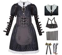 Kolegrial Déguisement Alice Femme Cosplay Madness Alice Steampunk Gothique Uniform Set Robe et Ceinture Bras Noeud Chaussettes pour Carnaval Halloween Party Masquerade Costume