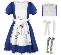 Kolegrial Déguisement Alice Maid Femme Cosplay Madness Alice Gothique Servante Uniform Set Robe et Ceinture Noeud Chaussettes pour Carnaval Halloween Party Masquerade Costume