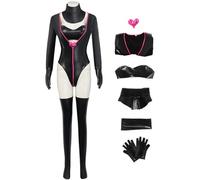 Kolegrial Déguisement Angel Dust Femme Cosplay Enfer Démons Angel Dust Noir Cuir Uniforme Set Bodysuit Top Écharpe Gants Chaussettes pour Carnaval Halloween Party Masquerade Jeu de rôle Costume