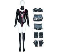 Kolegrial Déguisement Angel Dust Femme Cosplay Enfer Démons Angel Dust Noir Cuir Uniforme Set Bodysuit et Top Écharpe Gants Chaussettes pour Carnaval Halloween Party Masquerade Jeu de rôle Costume