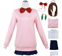 Kolegrial Déguisement Ayase Momo Femme Cosplay Anime Dandadan Momo Ayase Uniforme Scolaire Set avec Boucles d'oreilles Chaussettes et Perruque pour Carnaval Halloween Party Masquerade Costume