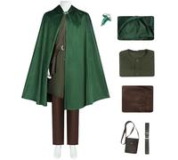 Kolegrial Déguisement Bilbo Homme Cosplay Hobbit Bilbo Baggins Uniforme Set Cape à Capuche et Top Pantalon Ceinture avec Sac pour Carnaval Halloween Party Masquerade Théâtre Jeu de rôle Fancy Costume