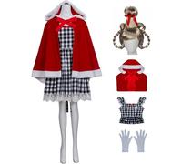 Kolegrial Déguisement Cindy Femme Cosplay Christmas Cindy Lou Who Rouge Cape à capuche avec Robe Gants et Perruque pour Noël Carnaval Halloween Party Masquerade Robe de Bal