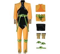 Kolegrial Déguisement Dio Homme Cosplay Anime Vampire Dio Brando Jaune Uniforme Haut et Pantalon Combinaison avec Accessoires pour Carnaval Halloween Party Masquerade Costume
