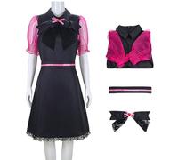Kolegrial Déguisement Draculaura Femme Cosplay Monster High Vampire Draculaura Gothique Robe et Ceinture Nœud Papillon Set pour Carnaval Halloween Party Masquerade Fancy Jeu de rôle Costume