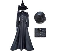 Kolegrial Déguisement Elphaba Femme Cosplay Wicked Sorcière Elphaba Gothique Vintage Longue Robe de Soirée avec Chapeau pour Fancy Dress Up Carnaval Halloween Party Masquerade Robe de Bal, Noir