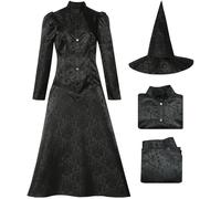 Kolegrial Déguisement Elphaba Femme Cosplay Wicked Sorcière Elphaba Gothique Vintage Noir Robe de Soirée Set Top Jupe avec Chapeau pour Fancy Dress Up Carnaval Halloween Party Masquerade Robe de Bal